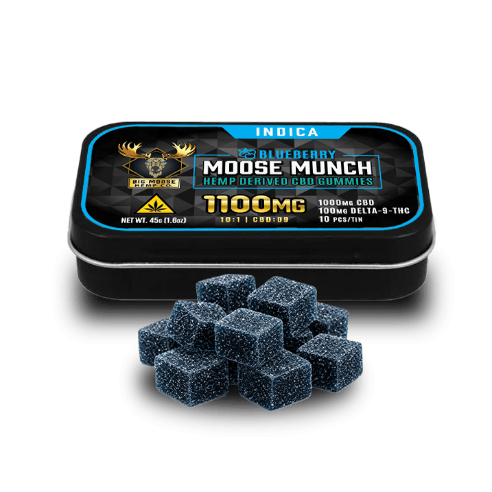 Moose Munch - 1100mg: 100mg D9 + 1000mg CBD - Indica Blueberry